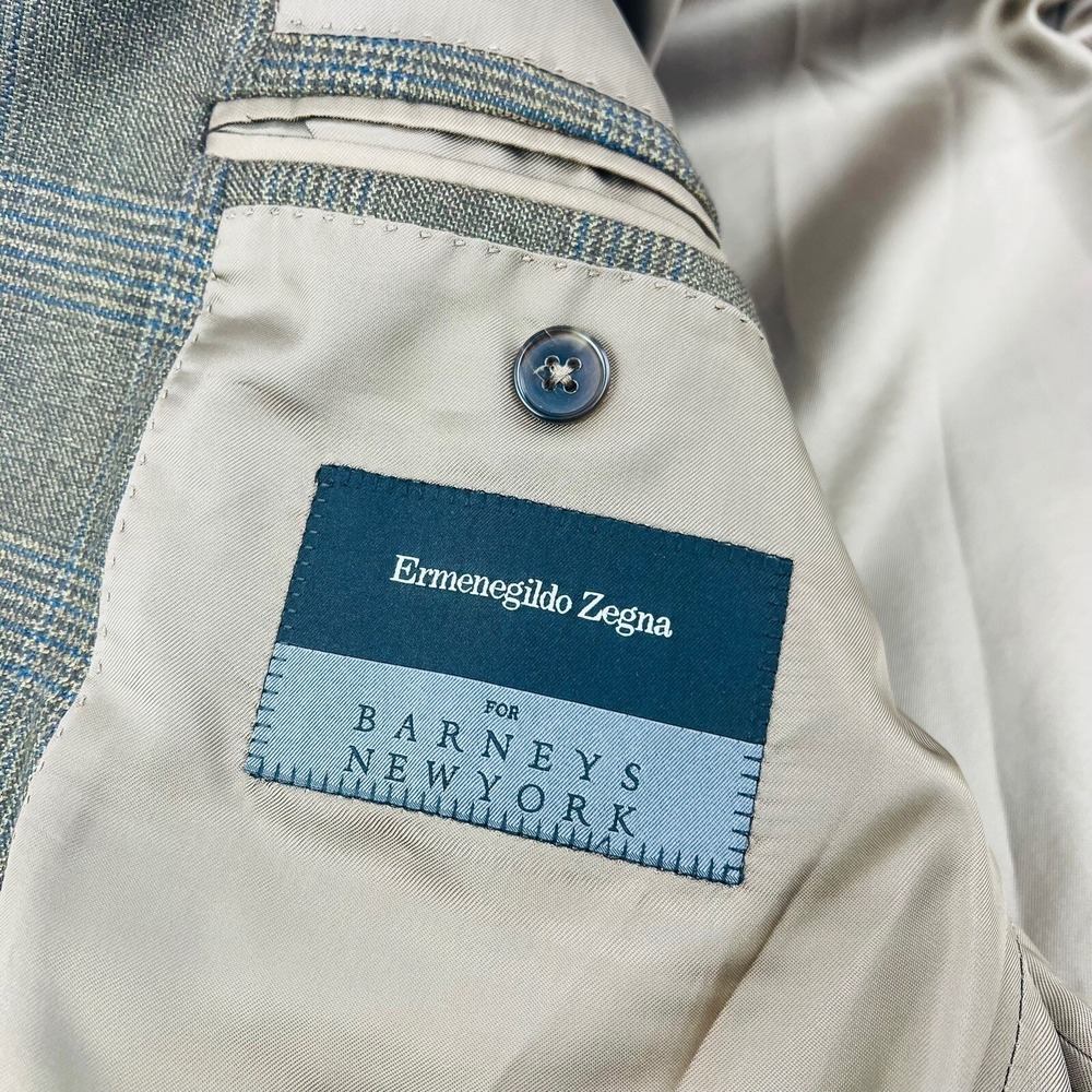 Ermenegildo Zegna Brown & Blue Glen Plaid 3 Button 2 Vent Blazer Mens Size‎ 44L - Picture 5 of 7